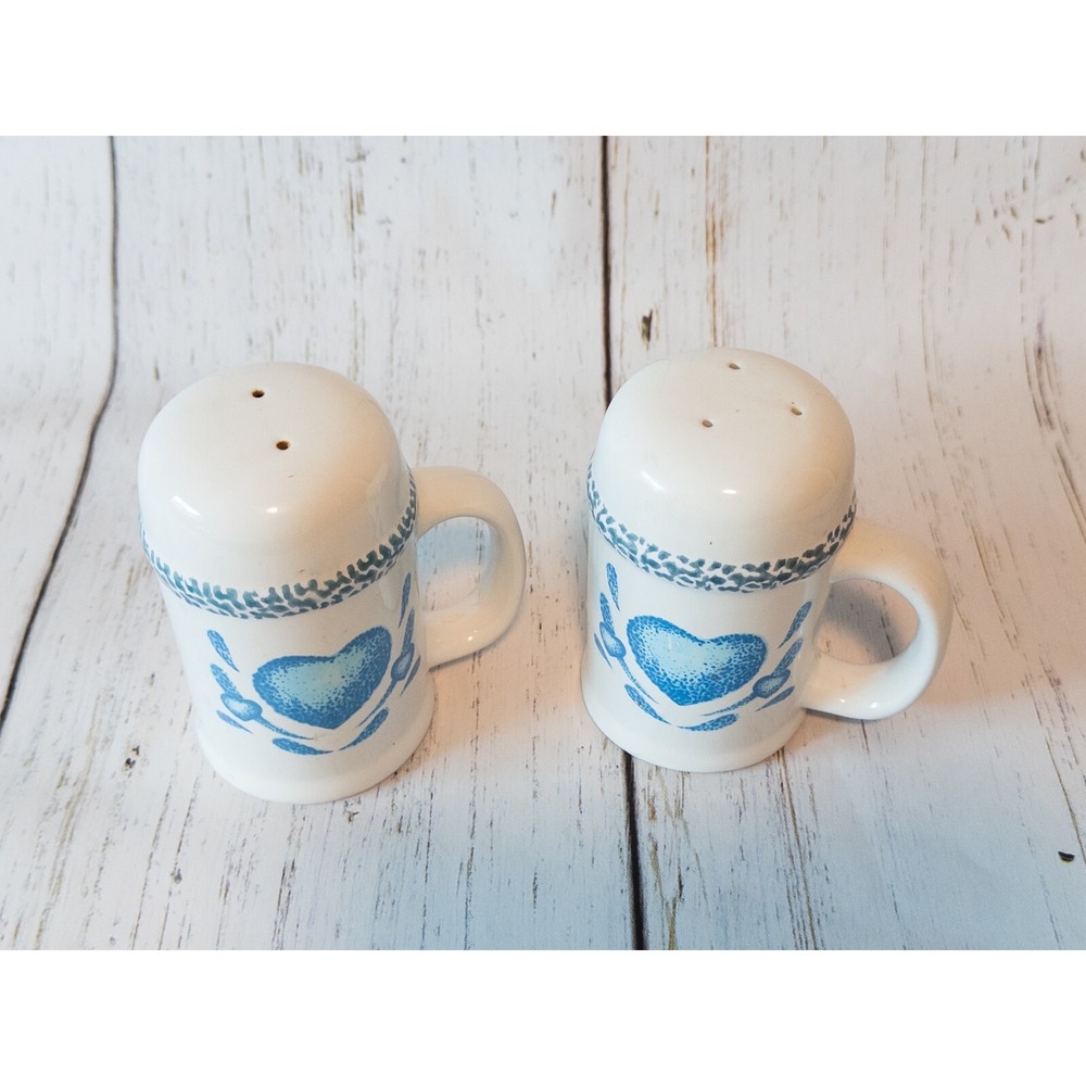 Vintage Corelle Blue Hearts Stoneware Salt & Pepper Shaker Set - Picture 2 of 4